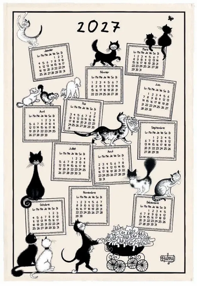 Torchons - Torchon Dubout Calendrier 2027 Ecru 48 x 72 - MAISON VIVARAISE - SDE VIVARAISE WINKLER