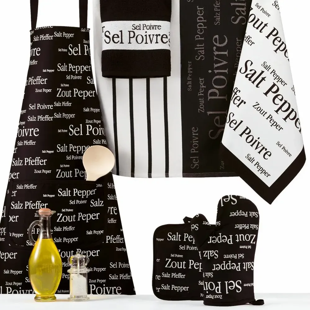 Aprons - Sel & Poivre Kitchen Apron Noir 80 X 85 - MAISON VIVARAISE - SDE VIVARAISE WINKLER