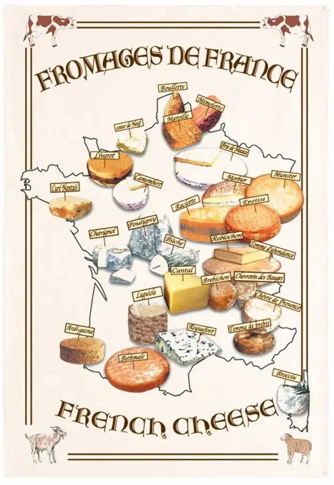 Torchons - Torchon Carte Fromages Ecru 72 X 48 - MAISON VIVARAISE - SDE VIVARAISE WINKLER
