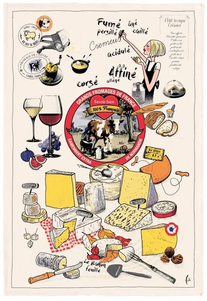 Torchons - Torchon Imprimé Les grands fromages Ecru 48 x 72 - MAISON VIVARAISE - SDE VIVARAISE WINKLER