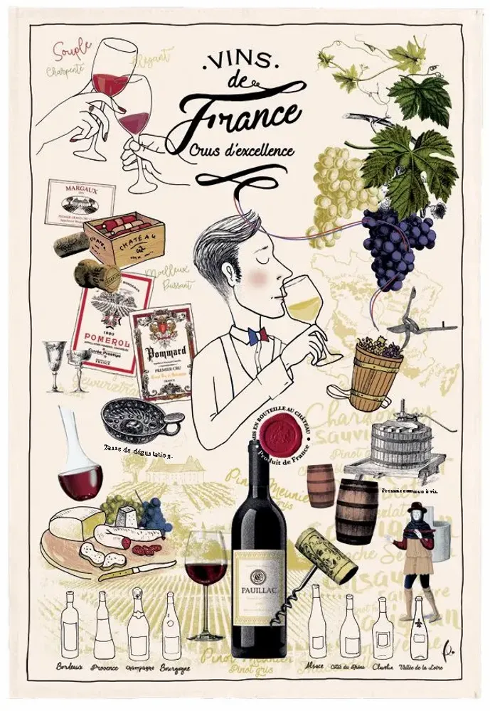 Torchons - Torchon Imprimé Crus d'excellence Ecru 48 x 72 - MAISON VIVARAISE - SDE VIVARAISE WINKLER