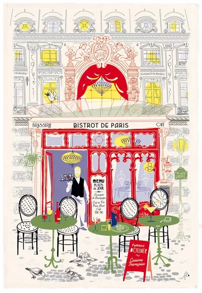 Dish towels - Printed tea towel Façade bistrot Écru 48 X 72 - MAISON VIVARAISE - SDE VIVARAISE WINKLER