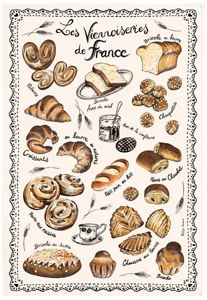 Torchons - Torchon Les Viennoiseries Françaises Ecru 48 X 72 - MAISON VIVARAISE - SDE VIVARAISE WINKLER