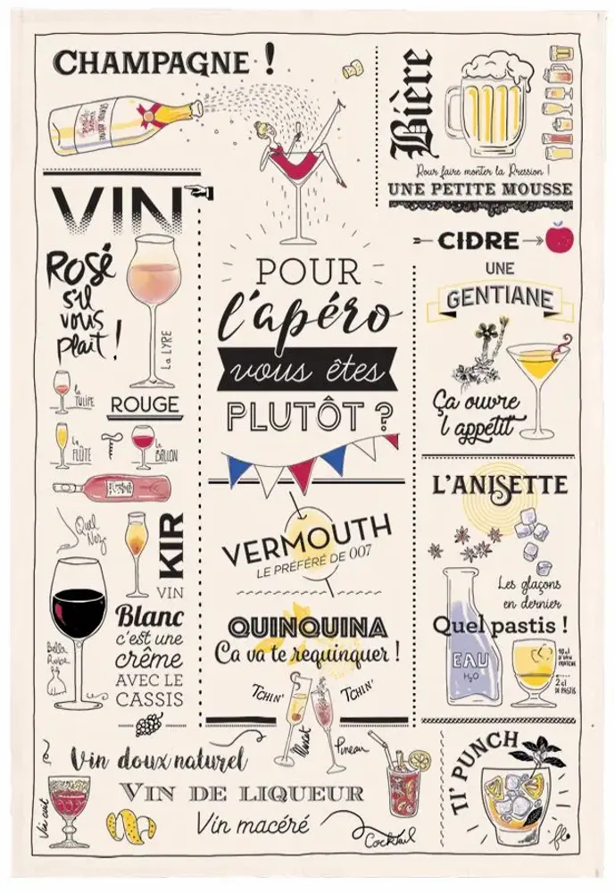 Dish towels - Kitchen Towel Verres Et Aperos Ecru 48 X 72 - MAISON VIVARAISE - SDE VIVARAISE WINKLER