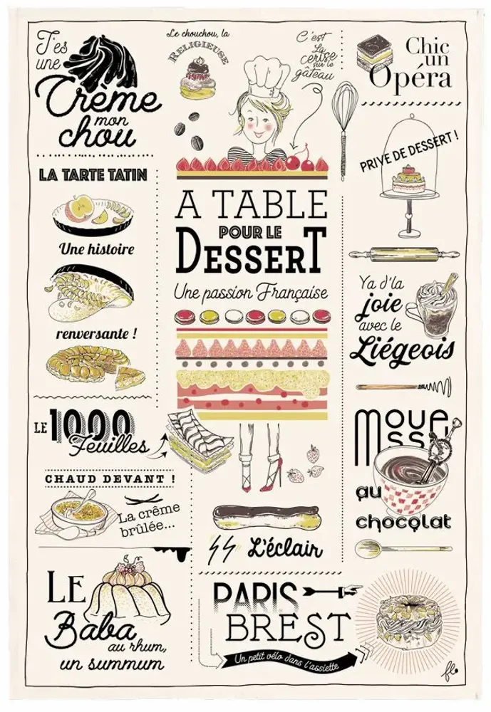 Dish towels - Kitchen Towel Les Dessert Francais Ecru 48 X 72 - MAISON VIVARAISE - SDE VIVARAISE WINKLER