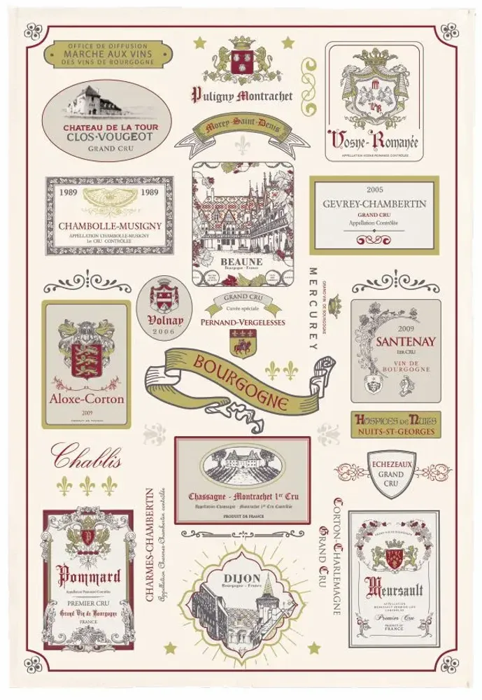 Dish towels - Kitchen Towel Multi Etiquette Bourgogne Ecru 48 X 72 - MAISON VIVARAISE - SDE VIVARAISE WINKLER