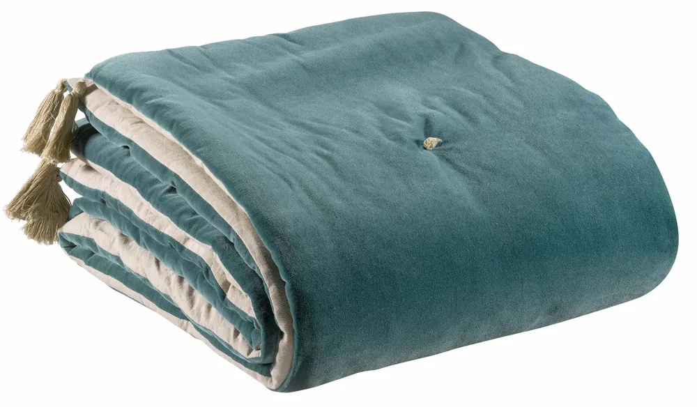 Bed linens - Elise Pom-Pom Comforter Vert de gris 80 X 180 - MAISON VIVARAISE - SDE VIVARAISE WINKLER