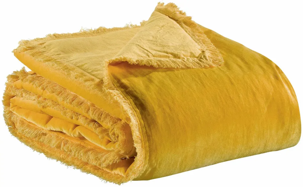 Plaids - Plaid uni Fara Curry 135 x 200 - MAISON VIVARAISE - SDE VIVARAISE WINKLER