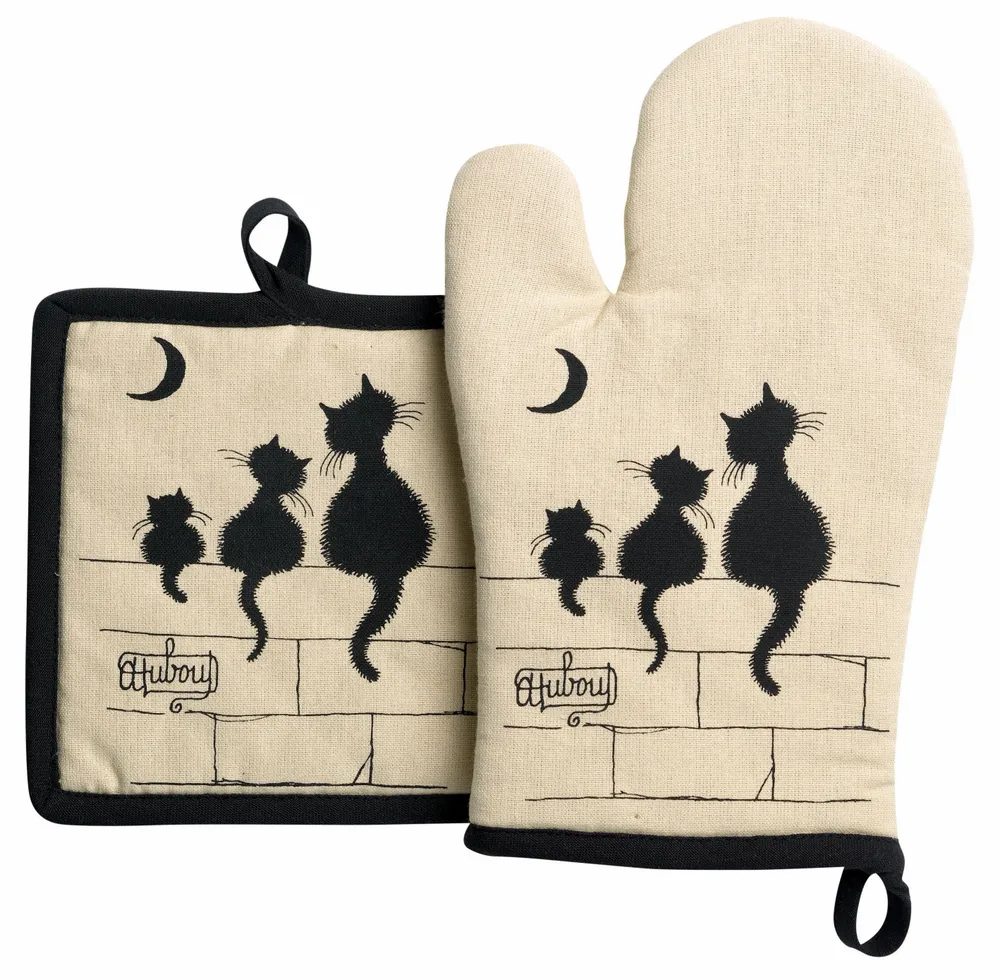 Potholders - Set/2  Glove+Potholder Dubout 3 Chats Beige 18 X 28 - MAISON VIVARAISE - SDE VIVARAISE WINKLER