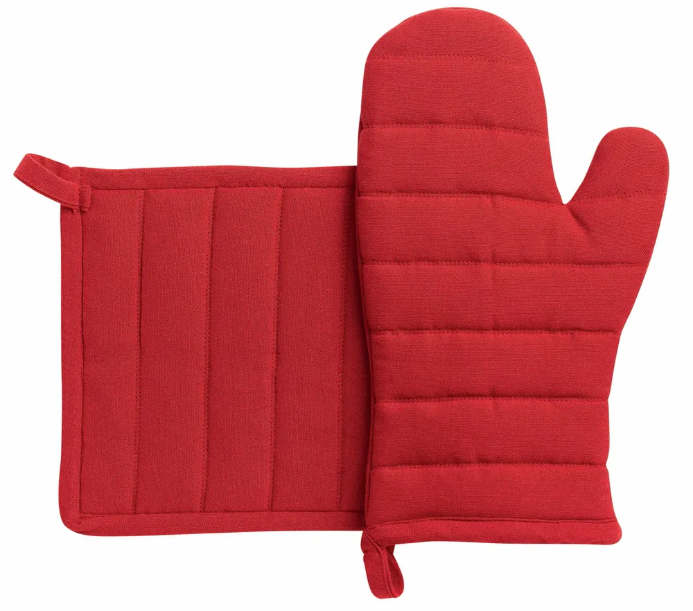 Potholders - Recycled Kitchen Glove and Pot Holder Jona Rouge 15 X 30 - MAISON VIVARAISE - SDE VIVARAISE WINKLER