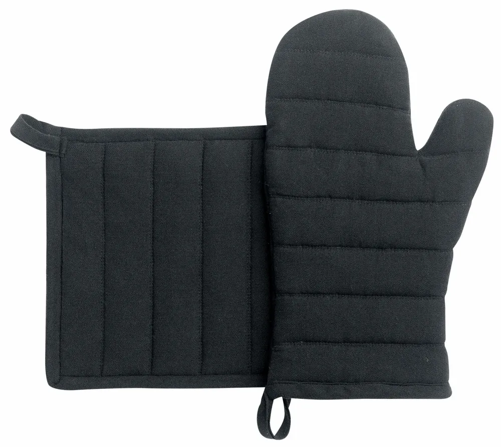 Potholders - Recycled Kitchen Glove and Pot Holder Jona Noir 15 X 30 - MAISON VIVARAISE - SDE VIVARAISE WINKLER