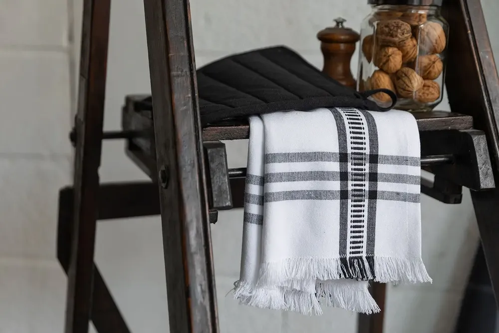 Dish towels - Recycled Tea Towel Cruz Noir 50 X 70 - MAISON VIVARAISE - SDE VIVARAISE WINKLER