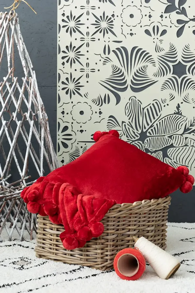 Cushions - Cushion Tender Pompoms Rubis 45 X 45 - MAISON VIVARAISE - SDE VIVARAISE WINKLER