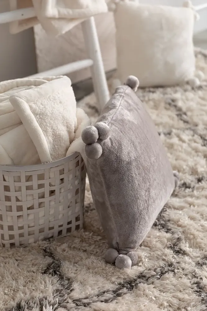 Cushions - Cushion Tender Pompoms Perle 45 X 45 - MAISON VIVARAISE - SDE VIVARAISE WINKLER