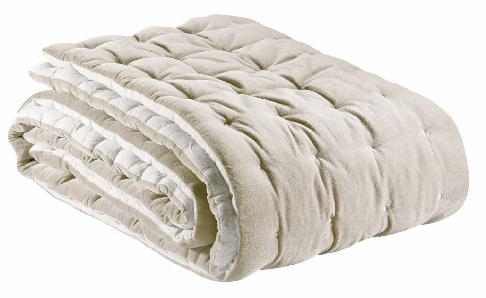 Linge de lit - Jeté uni Elise finition capiton Grège 240 x 260 - MAISON VIVARAISE - SDE VIVARAISE WINKLER