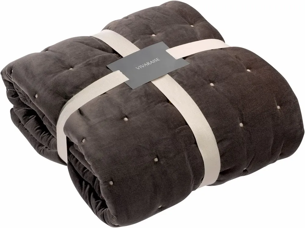 Linge de lit - Jeté uni Elise finition capiton Grège 240 x 260 - MAISON VIVARAISE - SDE VIVARAISE WINKLER