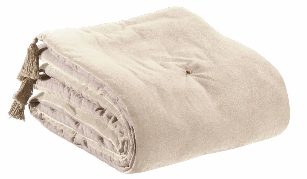 Linge de lit - Edredon pompons Elise Grège 80 x 180 - MAISON VIVARAISE - SDE VIVARAISE WINKLER