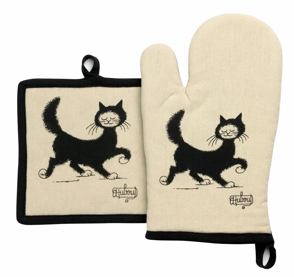 Potholders - Set/2  Glove+Potholder Dubout Chat Balad Beige 18 X 28 - MAISON VIVARAISE - SDE VIVARAISE WINKLER