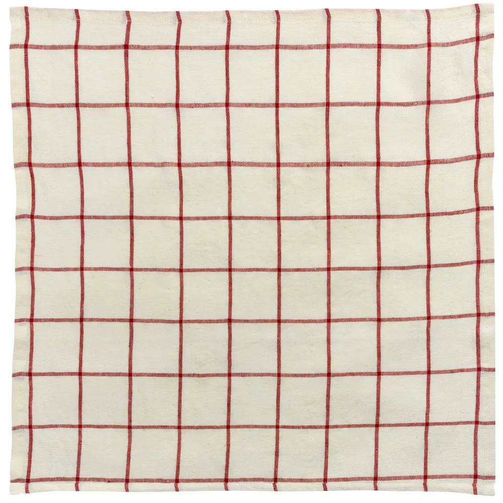 Napkins - Towel Karma Checks Ecru/Rouge 50 X 50 - MAISON VIVARAISE - SDE VIVARAISE WINKLER
