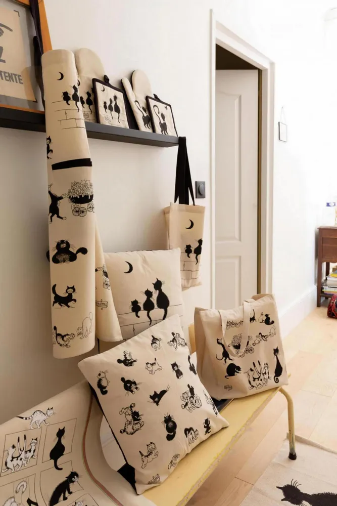 Maniques - Gant de cuisine + Manique Dubout Chat Papillon Beige 18 x 28 - MAISON VIVARAISE - SDE VIVARAISE WINKLER