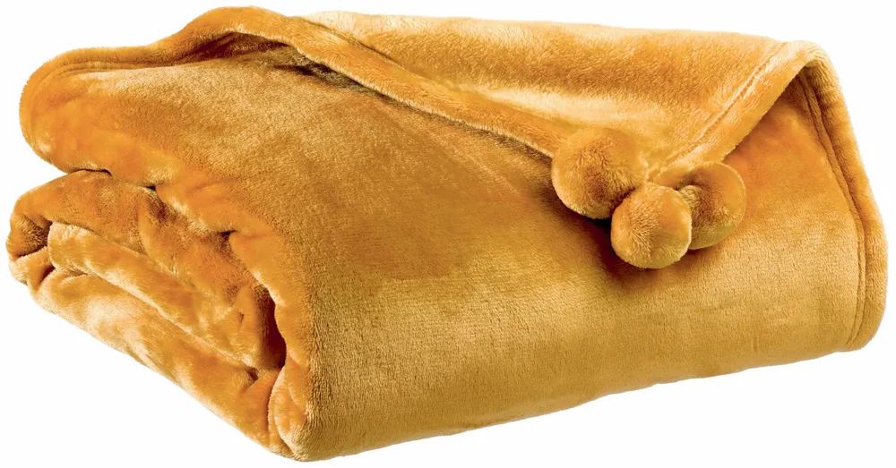 Throw blankets - Tender Pompons Throw Blanket Ocre 130 X 170 - MAISON VIVARAISE - SDE VIVARAISE WINKLER