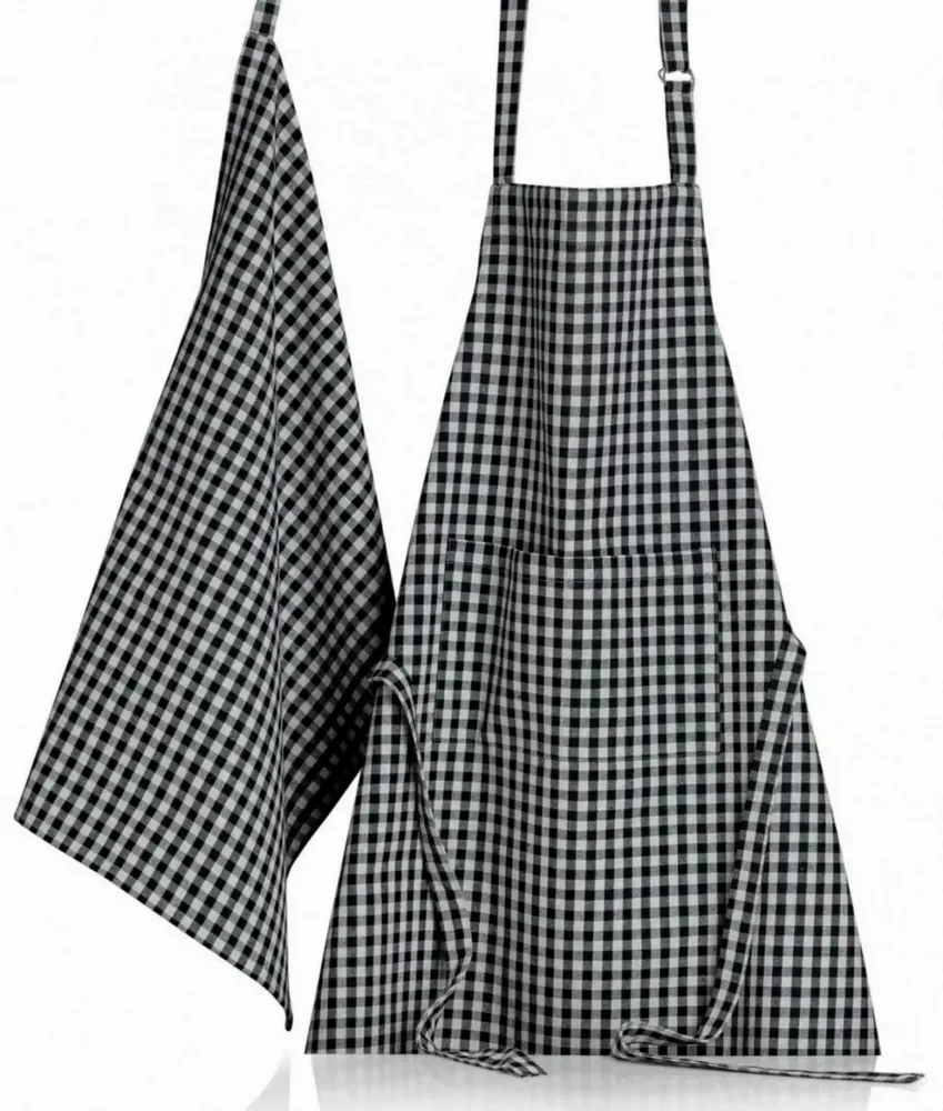 Aprons - Recycled Kitchen Apron Billie Noir/Gris 80 X 85 - MAISON VIVARAISE - SDE VIVARAISE WINKLER