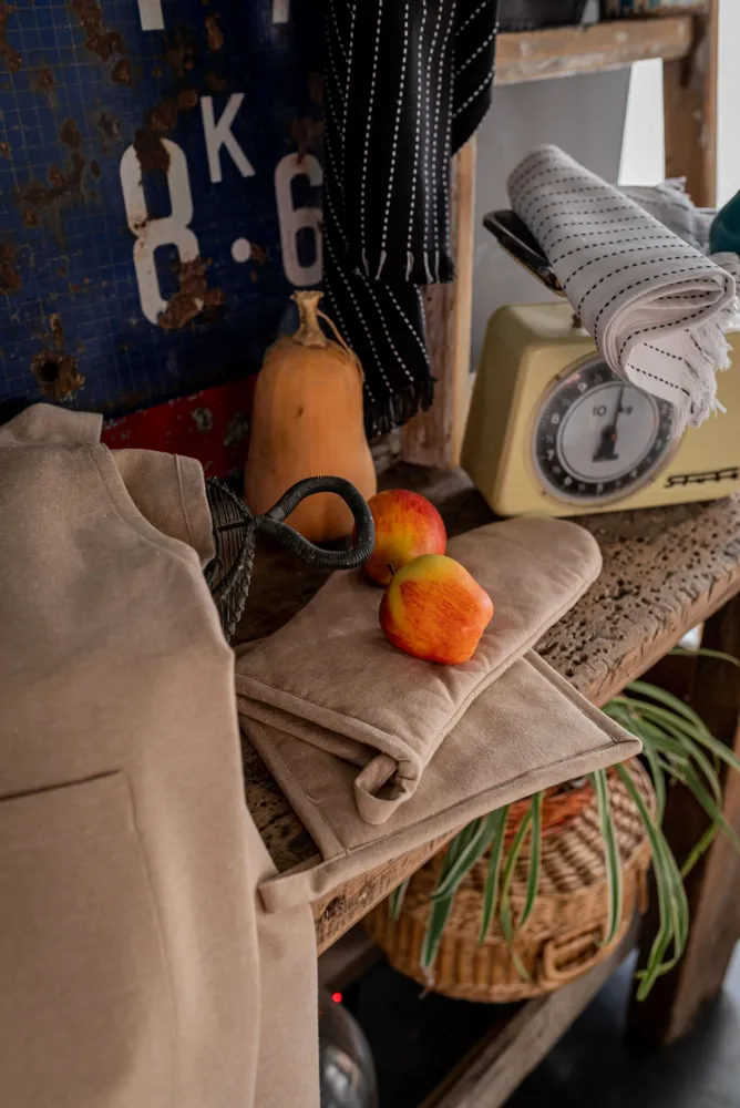 Potholders - Recycled Oven Mitt and Pot Holder Jona Naturel 15 X 30 - MAISON VIVARAISE - SDE VIVARAISE WINKLER