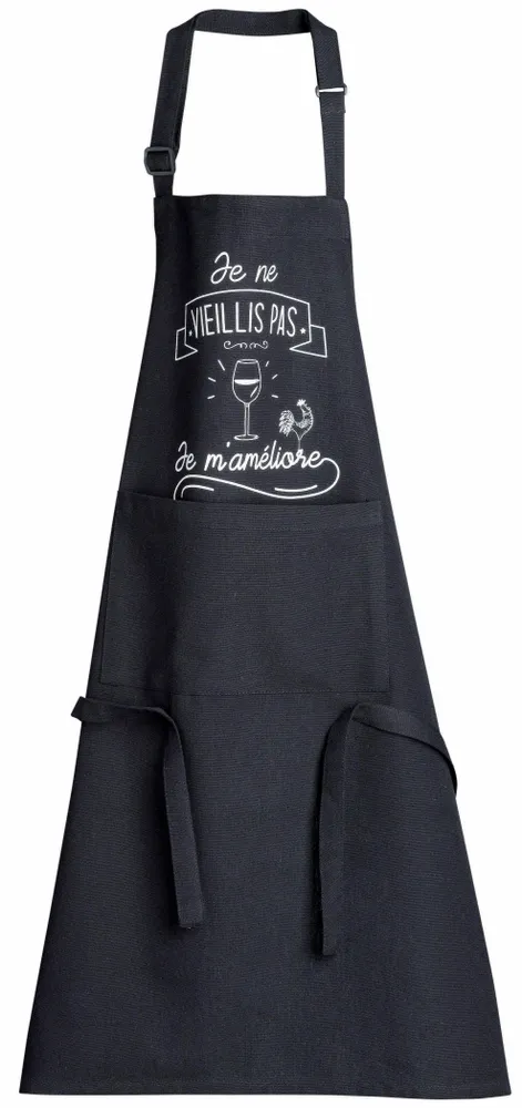 Tabliers de cuisine - Tablier de cuisine Je m'améliore recyclé Noir 72 x 90 - MAISON VIVARAISE - SDE VIVARAISE WINKLER