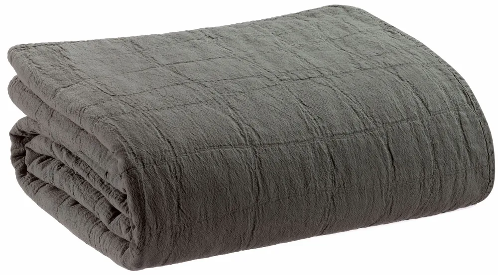 Linge de lit - Jeté recyclé Titou Carbone 180 x 260 - MAISON VIVARAISE - SDE VIVARAISE WINKLER