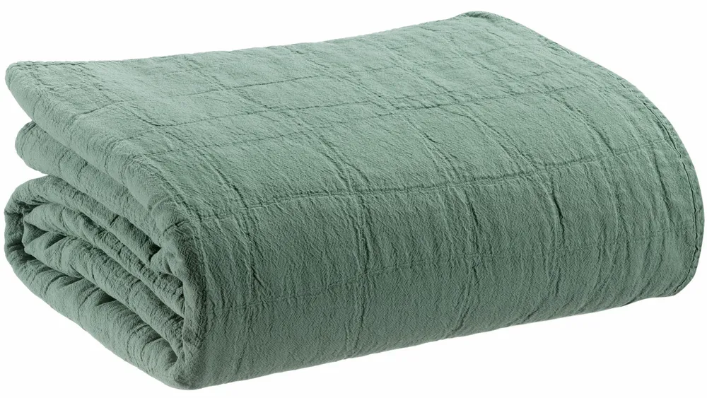 Linge de lit - Jeté recyclé Titou Vert de gris 260 x 260 - MAISON VIVARAISE - SDE VIVARAISE WINKLER