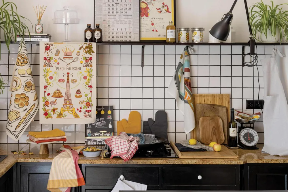 Dish towels - Recycled Tea Towel Dinis Paon 50 X 70 - MAISON VIVARAISE - SDE VIVARAISE WINKLER