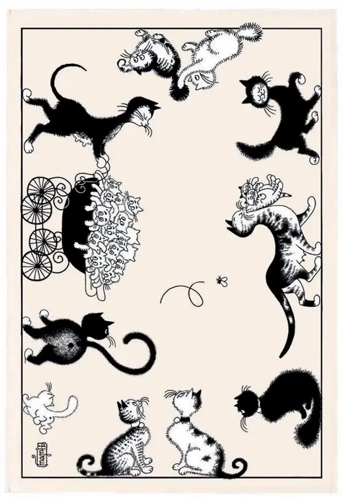 Dish towels - Dubout Chats farandole Tea Towel Écru 48 X 72 - MAISON VIVARAISE - SDE VIVARAISE WINKLER
