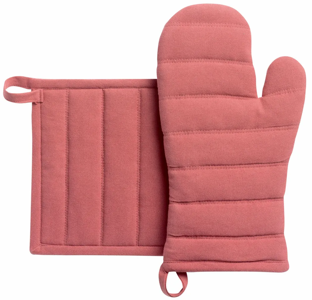 Potholders - Set of Glove+Potholder Jona Recycled Bois De Rose 15 X 30 - MAISON VIVARAISE - SDE VIVARAISE WINKLER