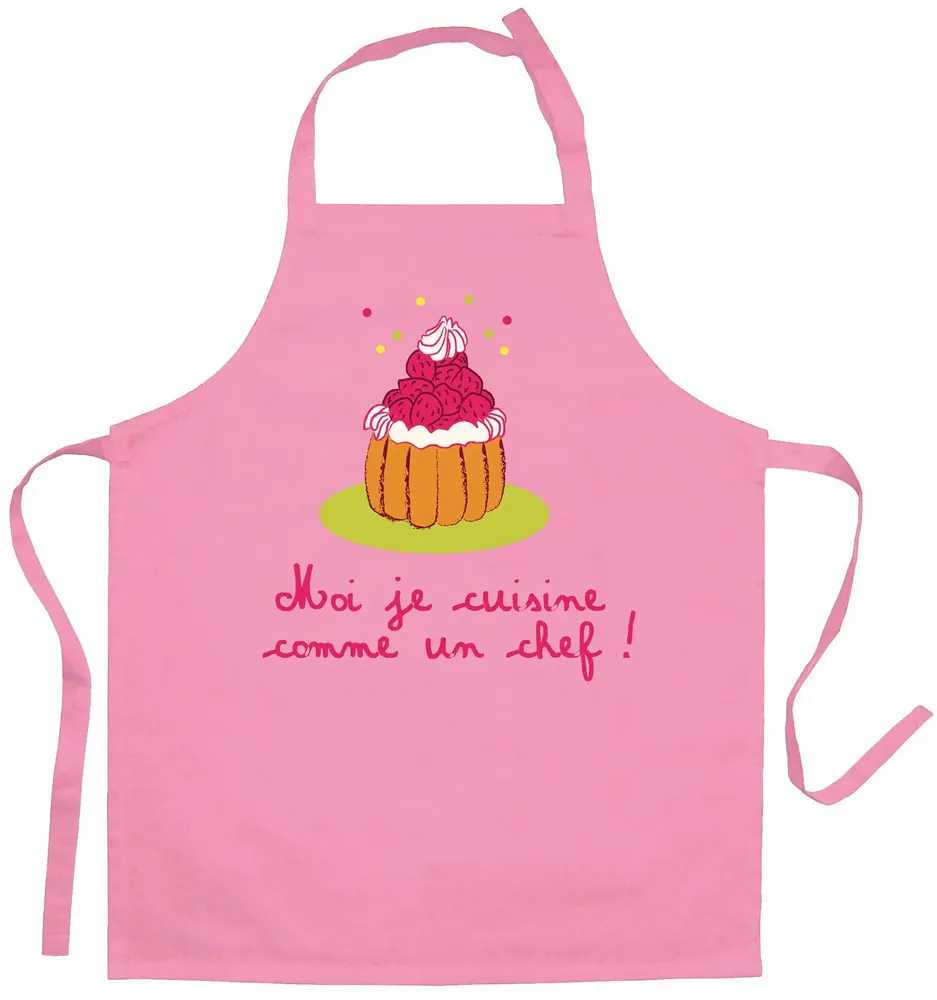 Tabliers de cuisine - Tablier de cuisine enfant Je cuisine comme un chef recyclé Rose 52 x 63 - MAISON VIVARAISE - SDE VIVARAISE WINKLER