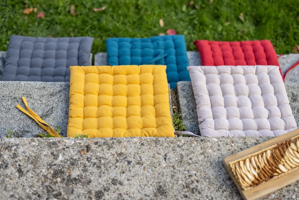 Chaises - Galette de chaise 36 points Zea recyclée Paon 38 x 38 x 3 cm - MAISON VIVARAISE - SDE VIVARAISE WINKLER