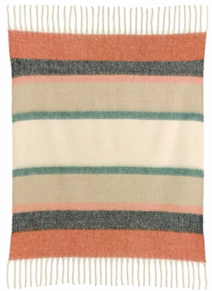 Throw blankets - Recycled Striped Throw Isabel Chataigne 130 X 160 - MAISON VIVARAISE - SDE VIVARAISE WINKLER