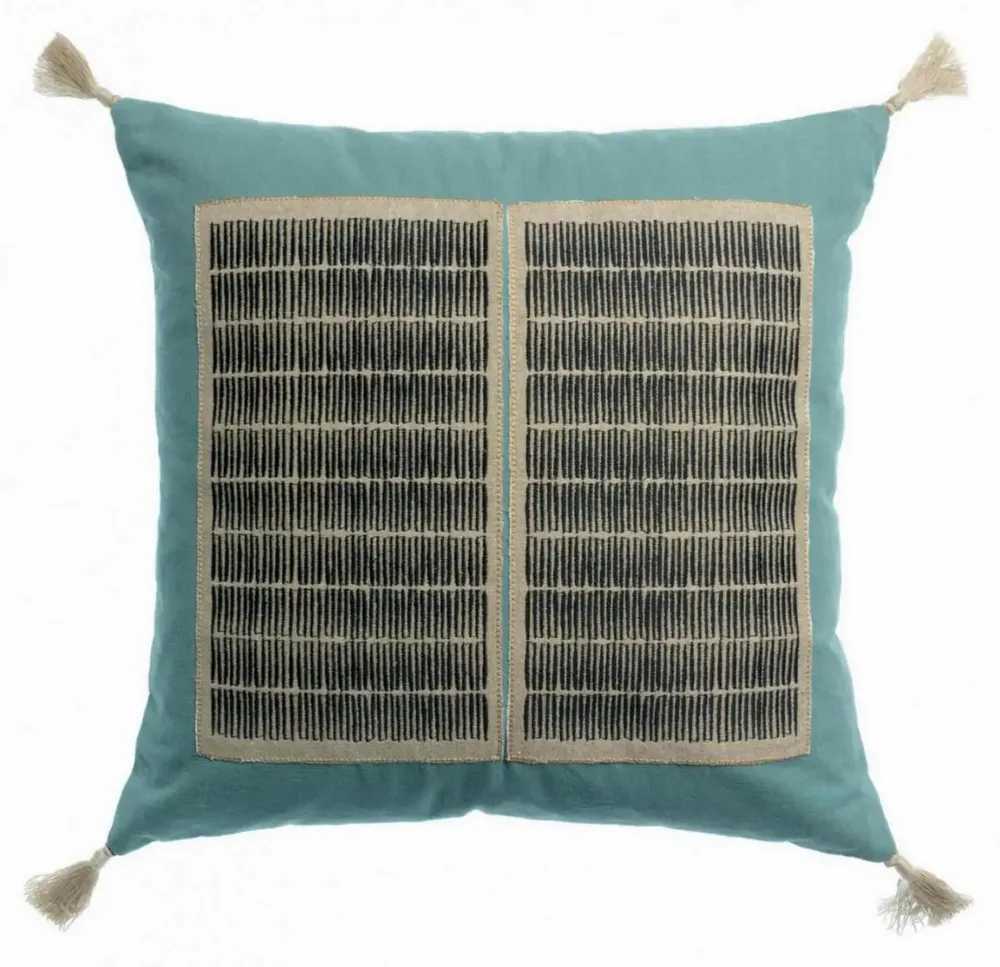 Cushions - Cushion Yael W/Emb Prusse 45 X 45 - MAISON VIVARAISE - SDE VIVARAISE WINKLER