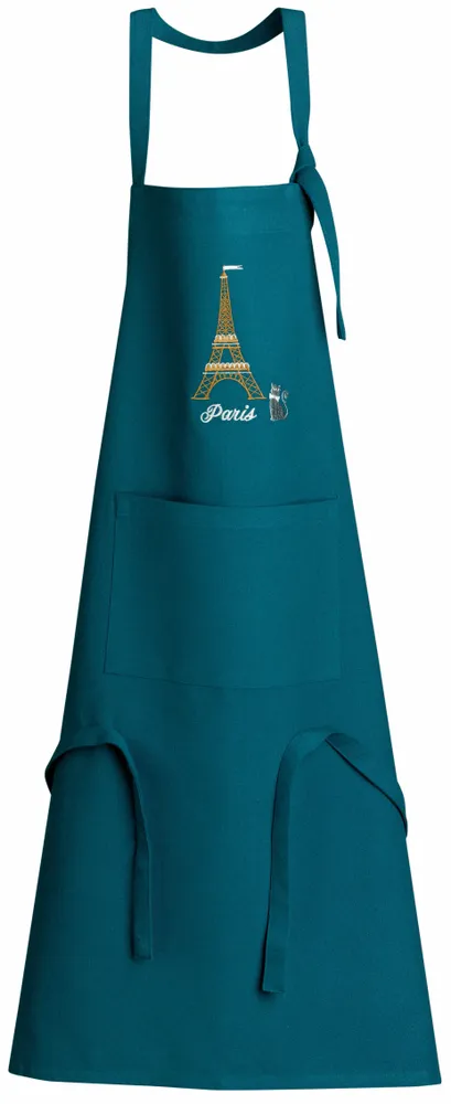 Aprons - Recycled kitchen apron with pocket Tour Eiffel Paon 85 X 72 - MAISON VIVARAISE - SDE VIVARAISE WINKLER