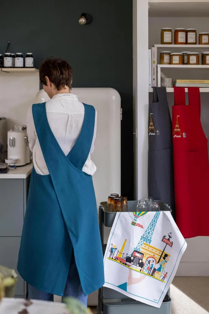 Aprons - Recycled Japanese Kitchen Apron Tour Eiffel Paon 125 X 85 - MAISON VIVARAISE - SDE VIVARAISE WINKLER
