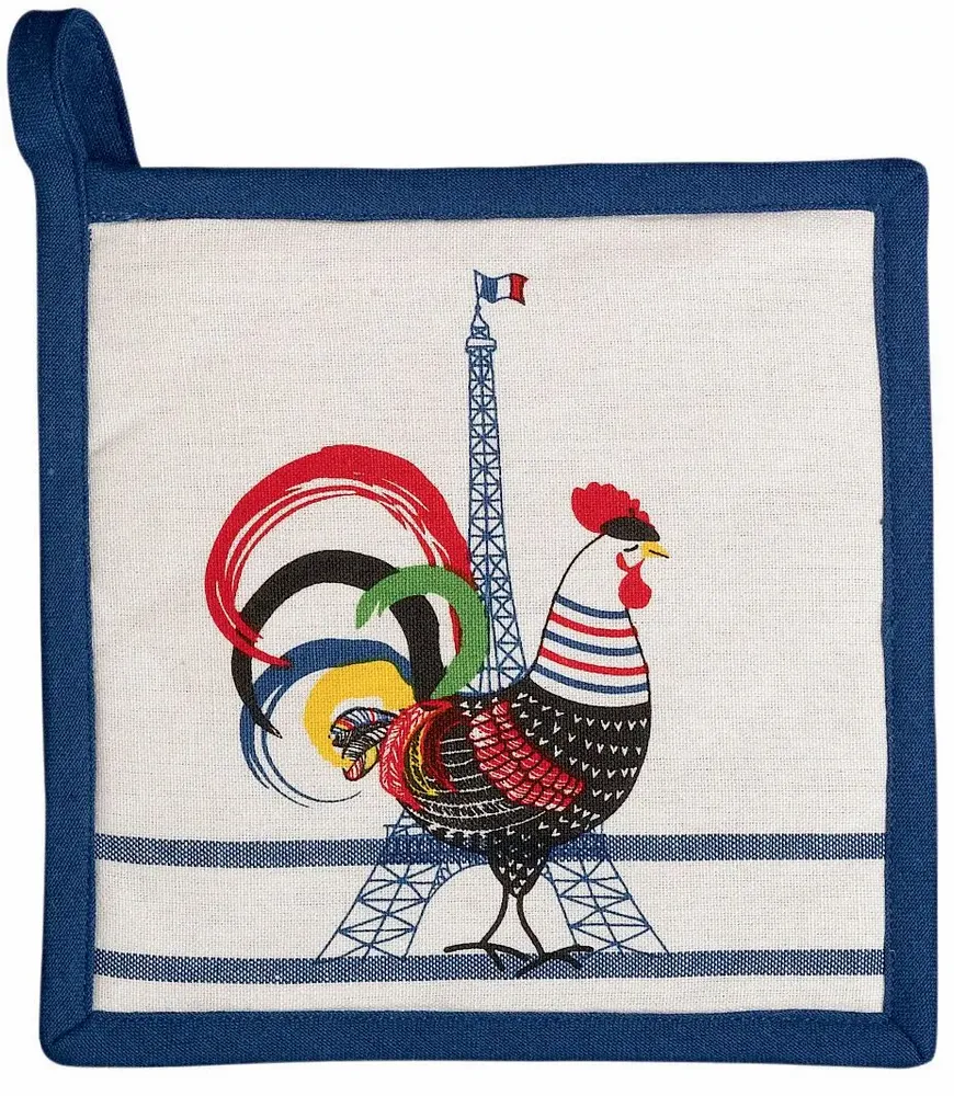 Potholders - Recycled Pot Holder French Cocorico Écru/Bleu 20 X 20 - MAISON VIVARAISE - SDE VIVARAISE WINKLER