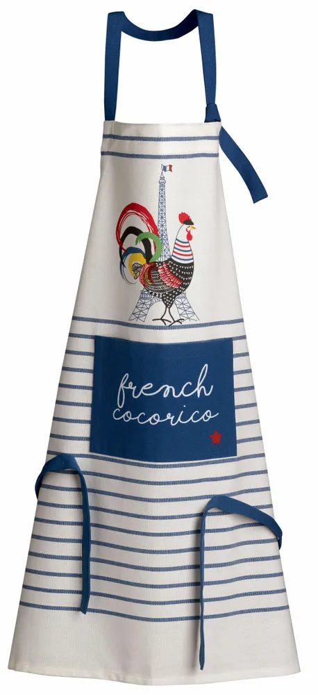 Aprons - Recycled Kitchen Apron French Cocorico Écru/Bleu 85 X 72 - MAISON VIVARAISE - SDE VIVARAISE WINKLER