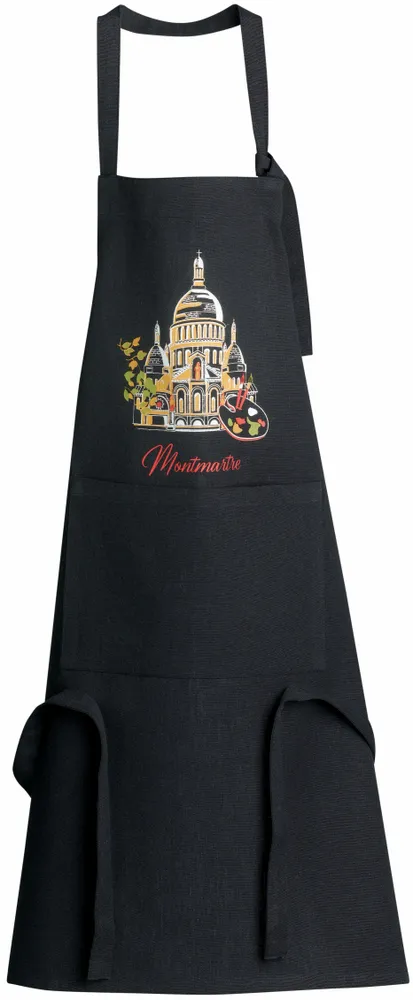 Aprons - Recycled kitchen apron with pocket Montmartre Noir 85 X 72 - MAISON VIVARAISE - SDE VIVARAISE WINKLER