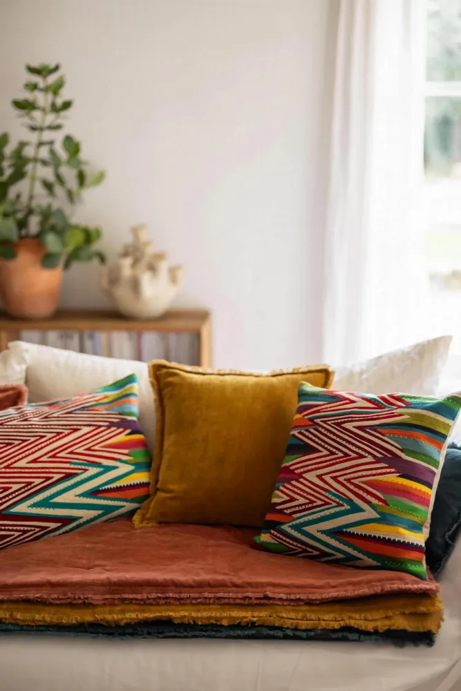 Coussins - Coussin uni Fara Safran 45 x 45 - MAISON VIVARAISE - SDE VIVARAISE WINKLER