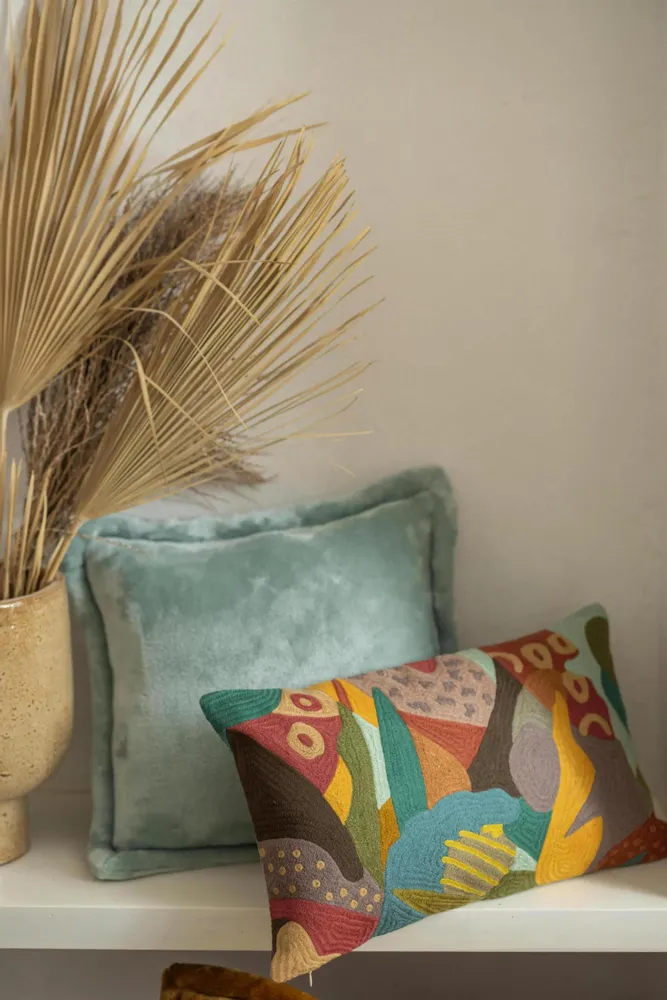 Cushions - Embroidered Cushion Izel Minéral 30 X 50 - MAISON VIVARAISE - SDE VIVARAISE WINKLER