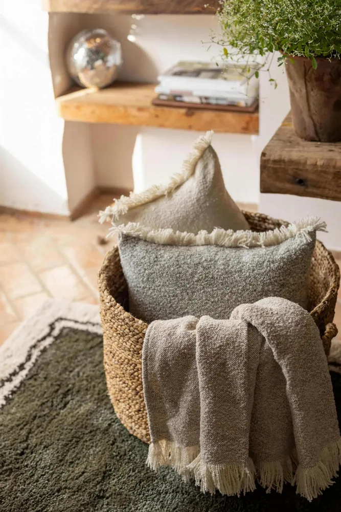 Cushions - Jane Tweed Cushion Olive 45 X 45 - MAISON VIVARAISE - SDE VIVARAISE WINKLER