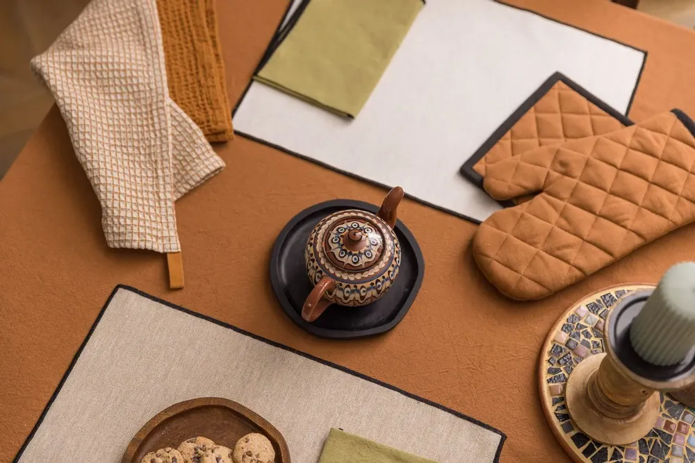 Nappes - Nappe recyclée Grace Caramel 140 x 140 - MAISON VIVARAISE - SDE VIVARAISE WINKLER