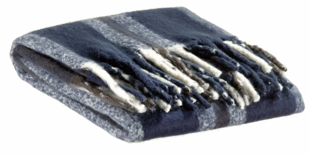 Plaids - Plaid recyclé Isabel rayé Marine 130 x 160 - MAISON VIVARAISE - SDE VIVARAISE WINKLER