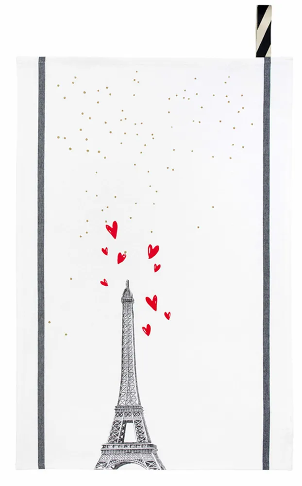 Dish towels - Tea towel Eiffel Coeurs Blanc 50 X 70 - LA CERISE SUR LE GATEAU