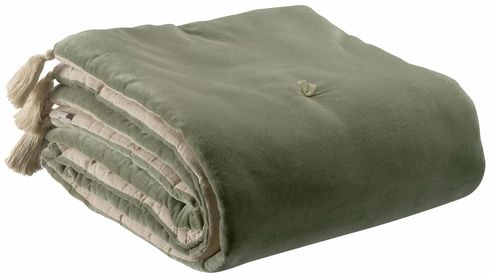 Linge de lit - Edredon pompons Elise Verveine 80 x 180 - MAISON VIVARAISE - SDE VIVARAISE WINKLER