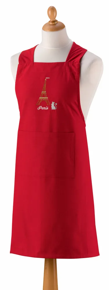Tabliers de cuisine - Tablier de cuisine japonais recyclé Tour Eiffel Rouge 125 x 85 - MAISON VIVARAISE - SDE VIVARAISE WINKLER